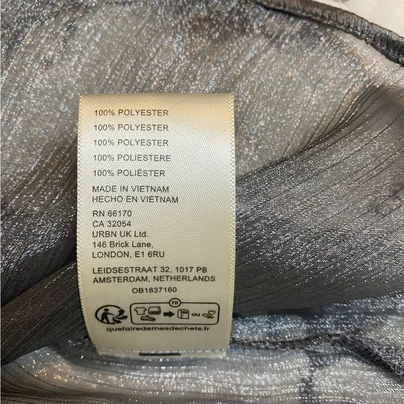 NWT Free People Freya Frost Top Metallic Silver Gray Sheer Long Sleeve Ribbon SP - Picture 15 of 16